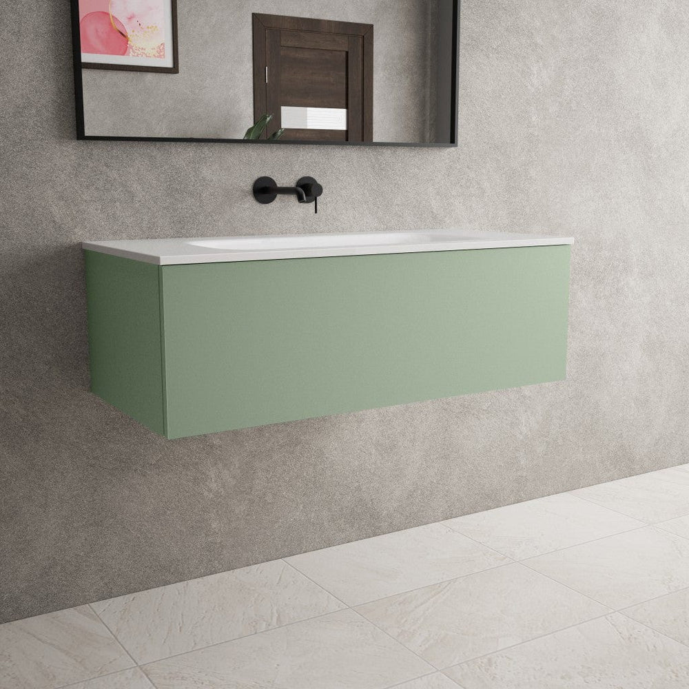 Raffinata One Drawer Vanity Unit With Beyondstone Basin - Matt Light Green 1000mm