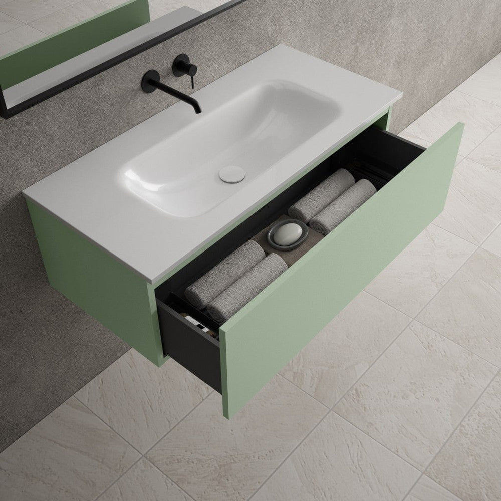Raffinata One Drawer Vanity Unit With Beyondstone Basin - Matt Light Green 1000mm