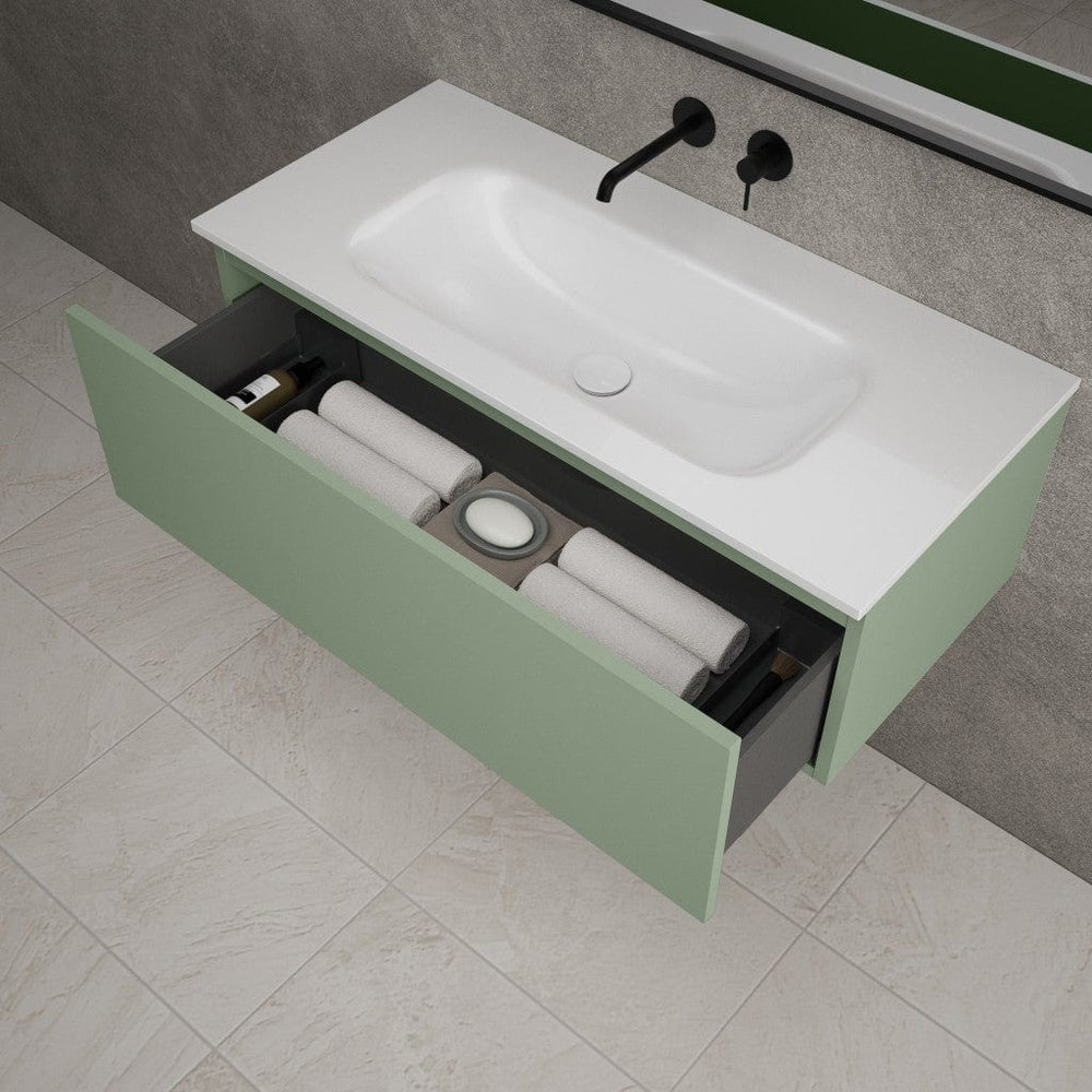 Raffinata One Drawer Vanity Unit With Beyondstone Basin - Matt Light Green 1000mm