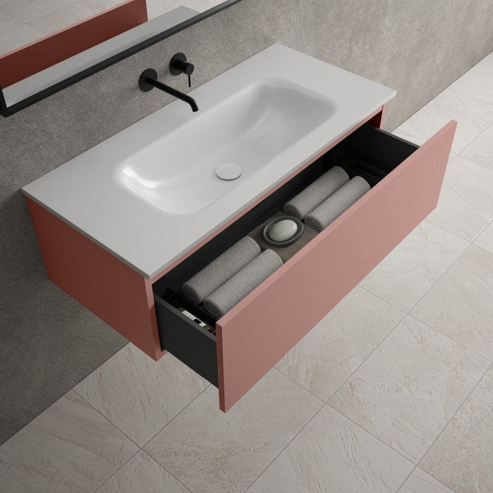 Raffinata One Drawer Vanity Unit With Beyondstone Basin - Matt Pink 1000mm