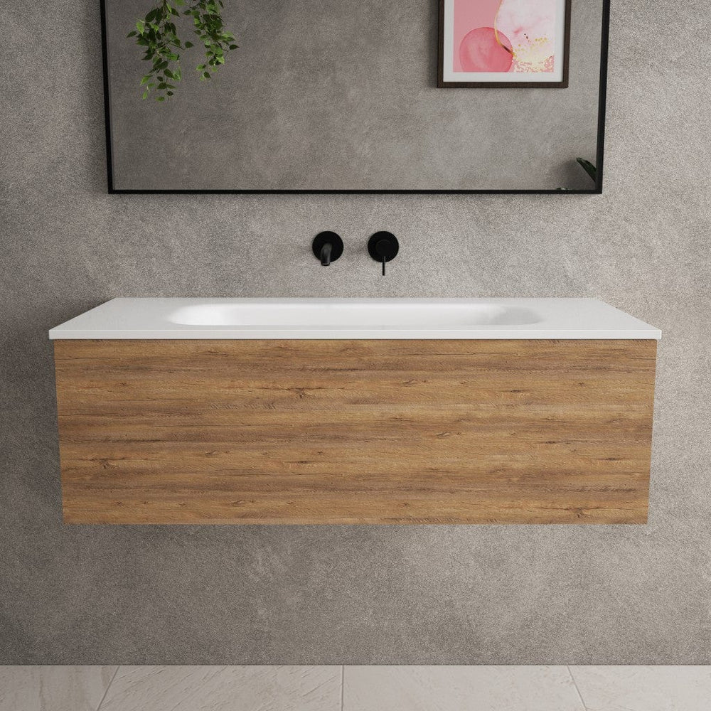 Raffinata One Drawer Vanity Unit With Beyondstone Basin - Oak 1000mm