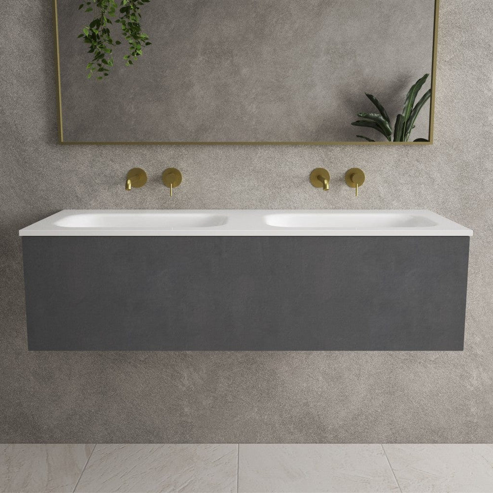 Raffinata One Drawer Vanity Unit With Beyondstone Double Basin - Dark Concrete 1200mm