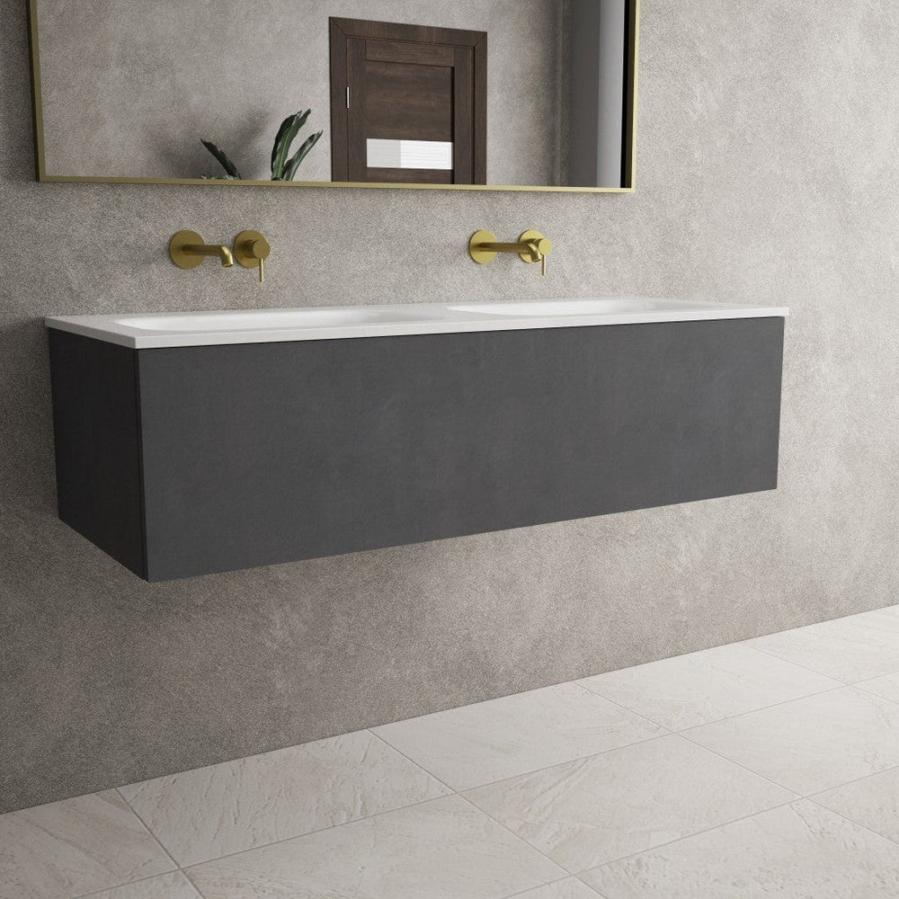 Raffinata One Drawer Vanity Unit With Beyondstone Double Basin - Dark Concrete 1200mm