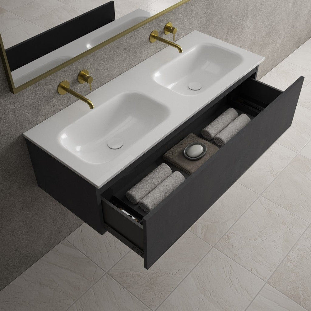 Raffinata One Drawer Vanity Unit With Beyondstone Double Basin - Dark Concrete 1200mm