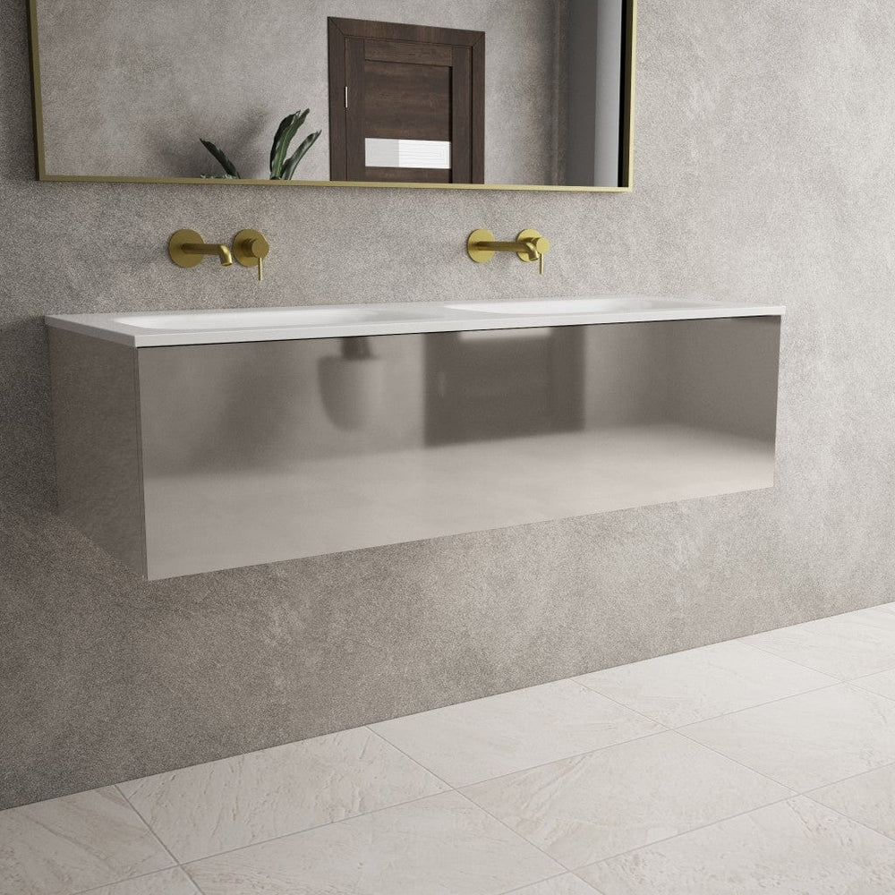 Raffinata One Drawer Vanity Unit With Beyondstone Double Basin - Gloss Cashmere 1200mm