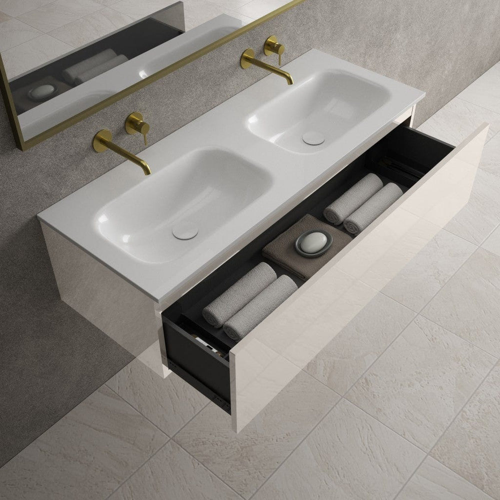 Raffinata One Drawer Vanity Unit With Beyondstone Double Basin - Gloss Cashmere 1200mm