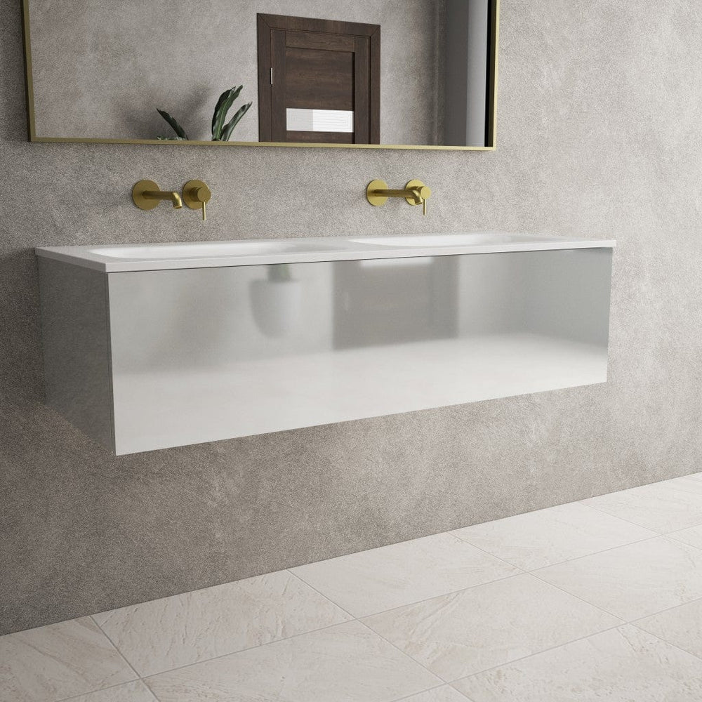 Raffinata One Drawer Vanity Unit With Beyondstone Double Basin - Gloss Dove 1200mm