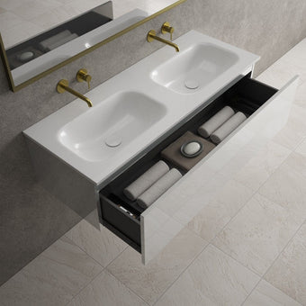 Raffinata One Drawer Vanity Unit With Beyondstone Double Basin - Gloss Dove 1200mm