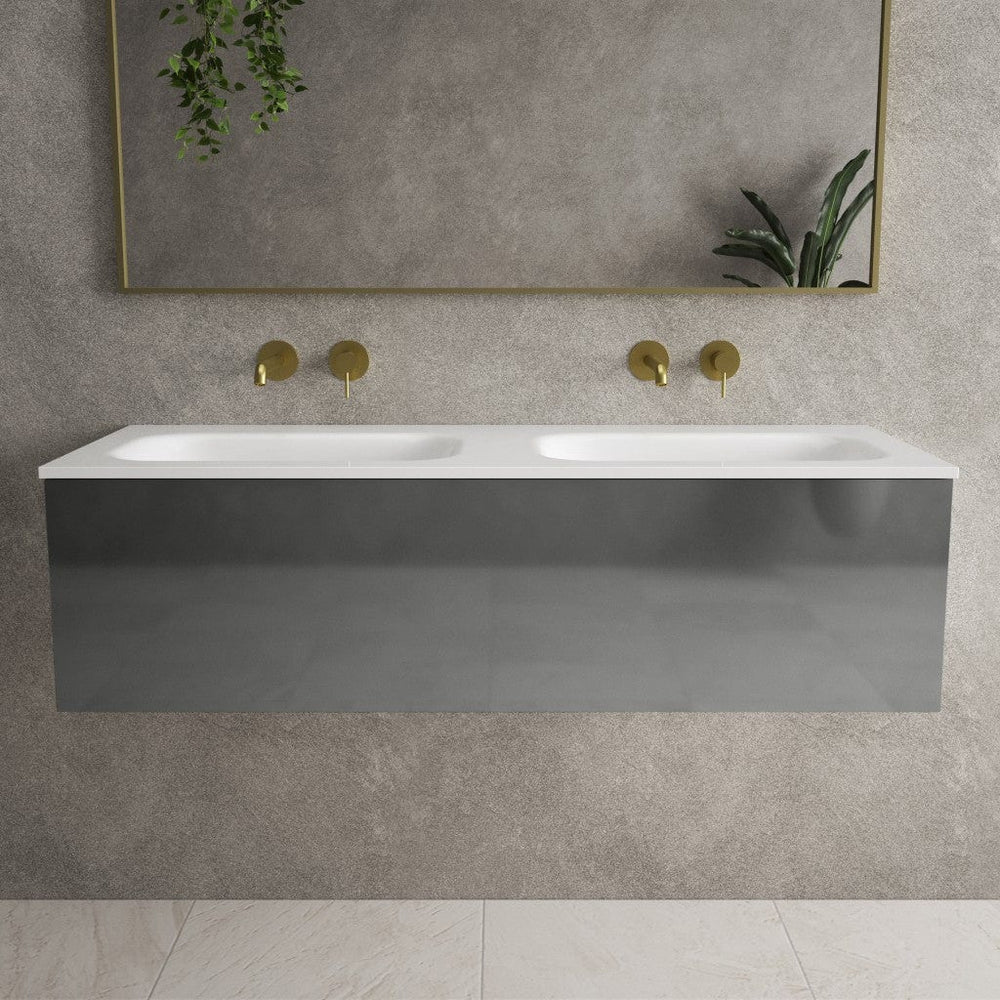 Raffinata One Drawer Vanity Unit With Beyondstone Double Basin - Gloss Dust 1200mm image