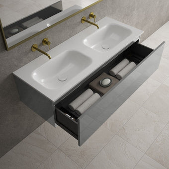 Raffinata One Drawer Vanity Unit With Beyondstone Double Basin - Gloss Dust 1200mm