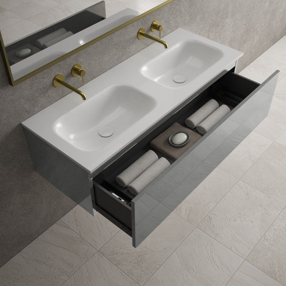 Raffinata One Drawer Vanity Unit With Beyondstone Double Basin - Gloss Dust 1200mm