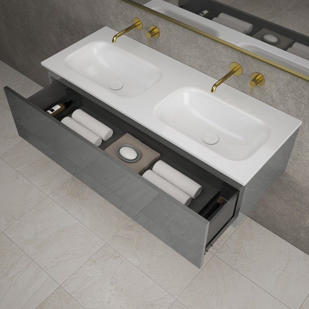 Raffinata One Drawer Vanity Unit With Beyondstone Double Basin - Gloss Dust 1200mm