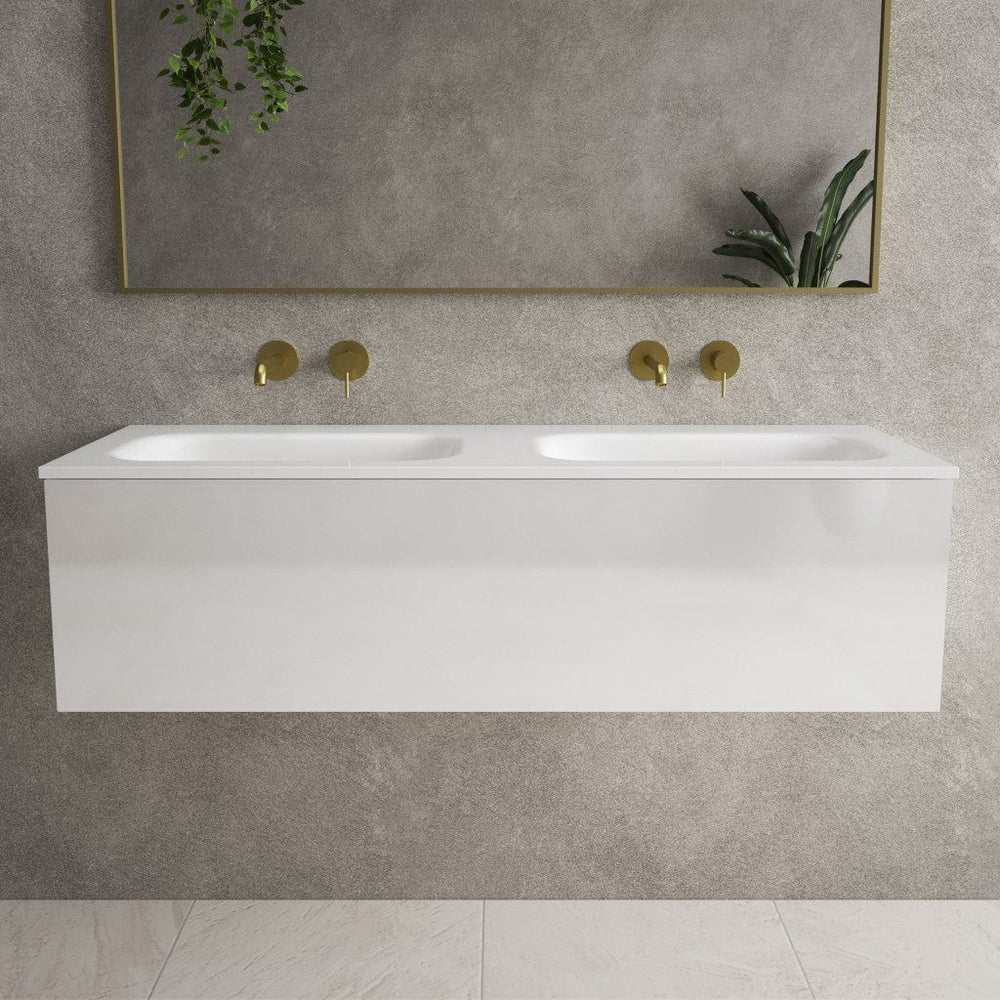 Raffinata One Drawer Vanity Unit With Beyondstone Double Basin - Gloss White 1200mm