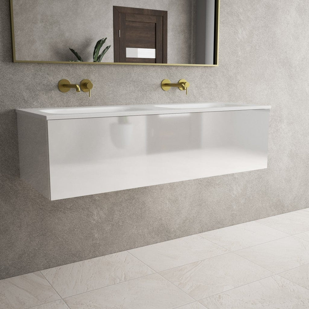 Raffinata One Drawer Vanity Unit With Beyondstone Double Basin - Gloss White 1200mm