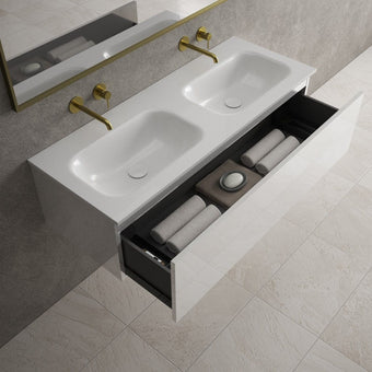 Raffinata One Drawer Vanity Unit With Beyondstone Double Basin - Gloss White 1200mm