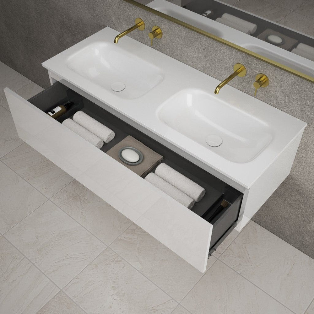 Raffinata One Drawer Vanity Unit With Beyondstone Double Basin - Gloss White 1200mm