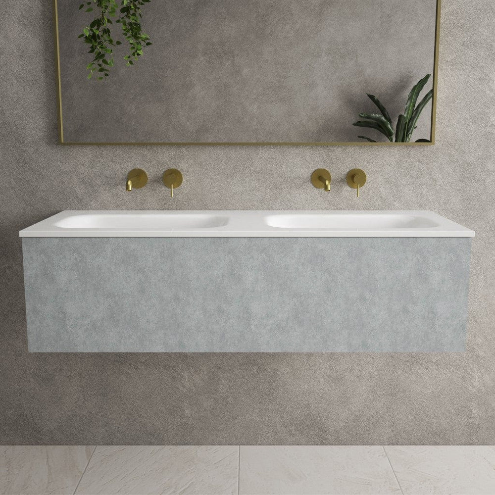 Raffinata One Drawer Vanity Unit With Beyondstone Double Basin - Light Concrete 1200mm