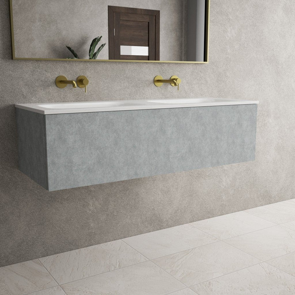 Raffinata One Drawer Vanity Unit With Beyondstone Double Basin - Light Concrete 1200mm