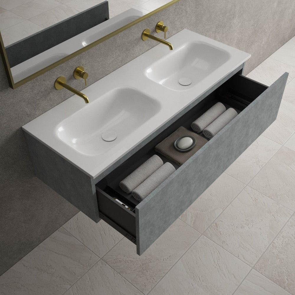 Raffinata One Drawer Vanity Unit With Beyondstone Double Basin - Light Concrete 1200mm