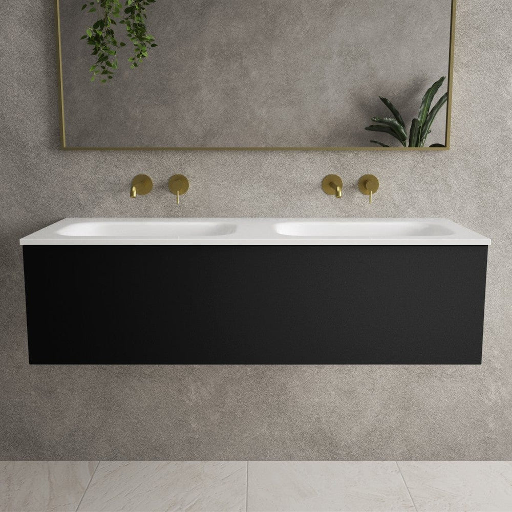 Raffinata One Drawer Vanity Unit With Beyondstone Double Basin - Matt Black 1200mm