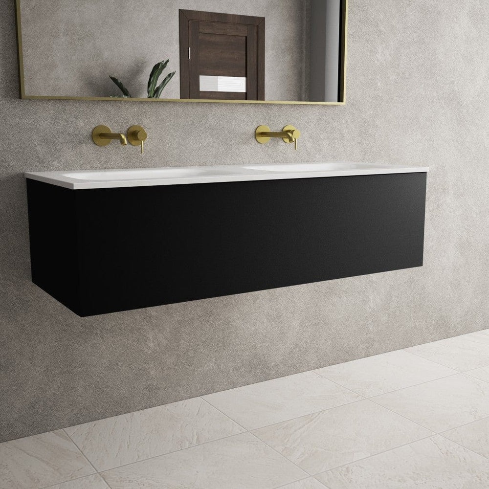 Raffinata One Drawer Vanity Unit With Beyondstone Double Basin - Matt Black 1200mm