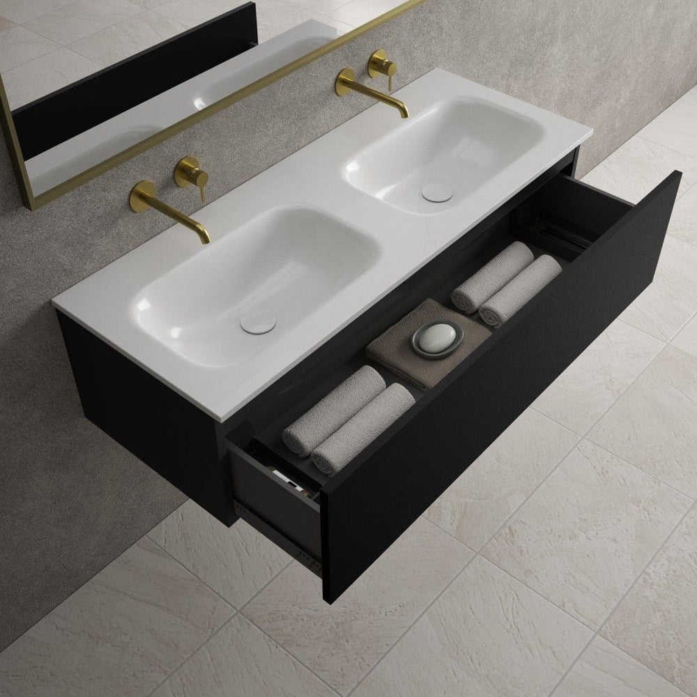 Raffinata One Drawer Vanity Unit With Beyondstone Double Basin - Matt Black 1200mm