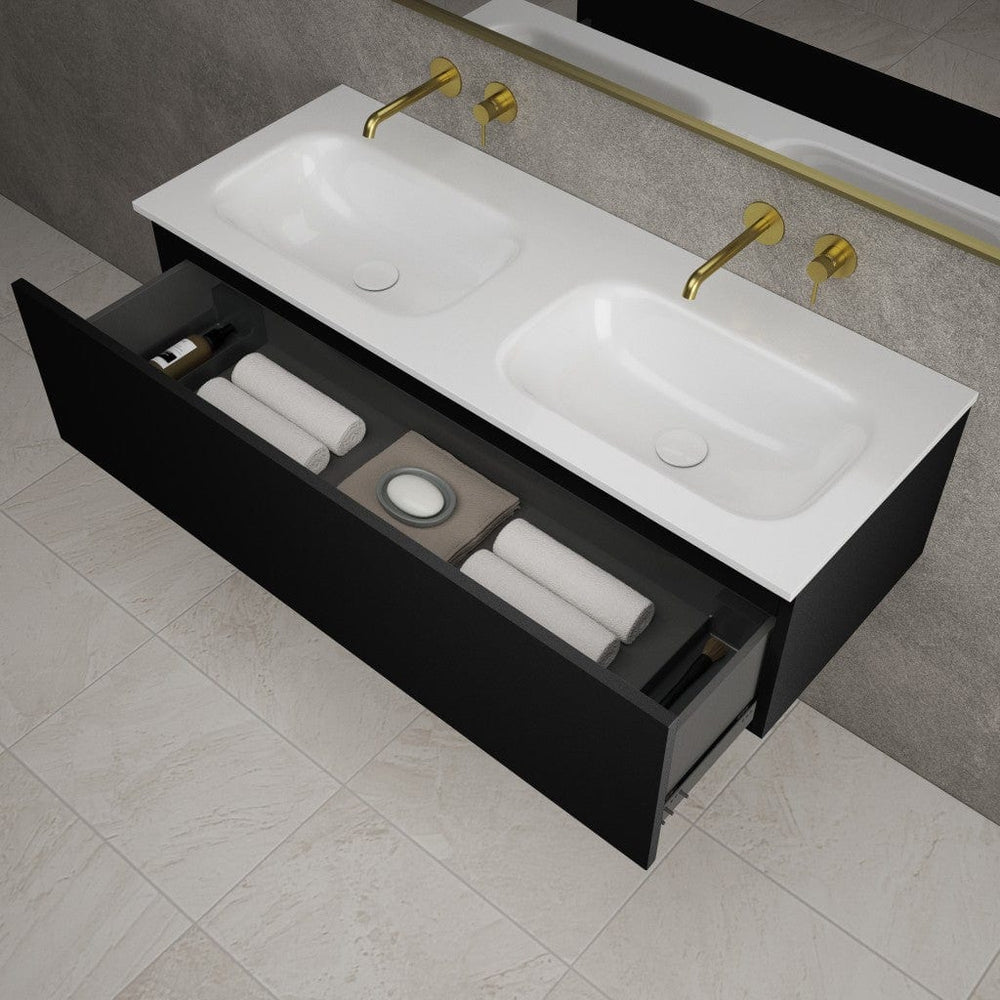 Raffinata One Drawer Vanity Unit With Beyondstone Double Basin - Matt Black 1200mm