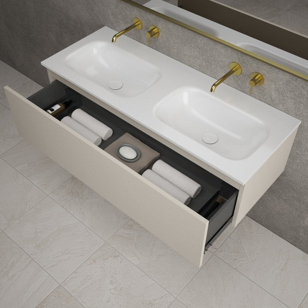 Raffinata One Drawer Vanity Unit With Beyondstone Double Basin - Matt Cashmere 1200mm