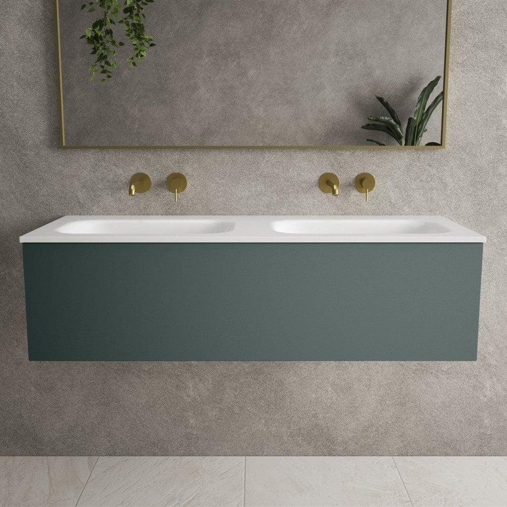 Raffinata One Drawer Vanity Unit With Beyondstone Double Basin - Matt Dark Green 1200mm image
