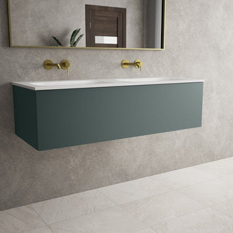 Raffinata One Drawer Vanity Unit With Beyondstone Double Basin - Matt Dark Green 1200mm