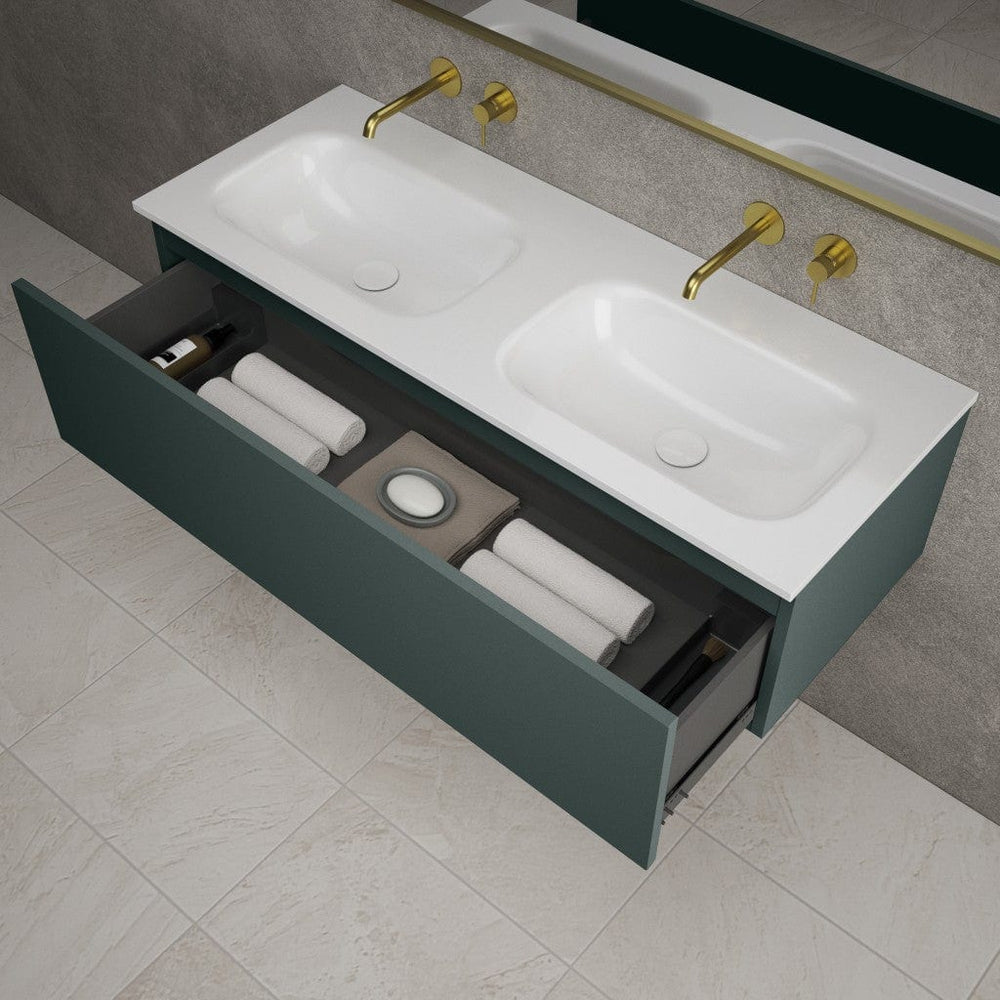 Raffinata One Drawer Vanity Unit With Beyondstone Double Basin - Matt Dark Green 1200mm