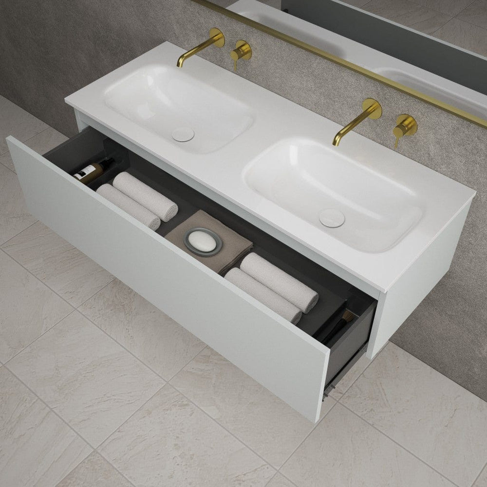 Raffinata One Drawer Vanity Unit With Beyondstone Double Basin - Matt Dove 1200mm