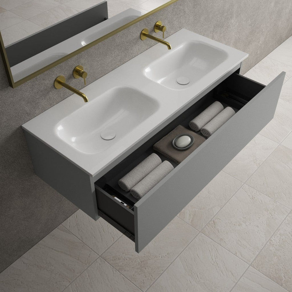 Raffinata One Drawer Vanity Unit With Beyondstone Double Basin - Matt Dust 1200mm