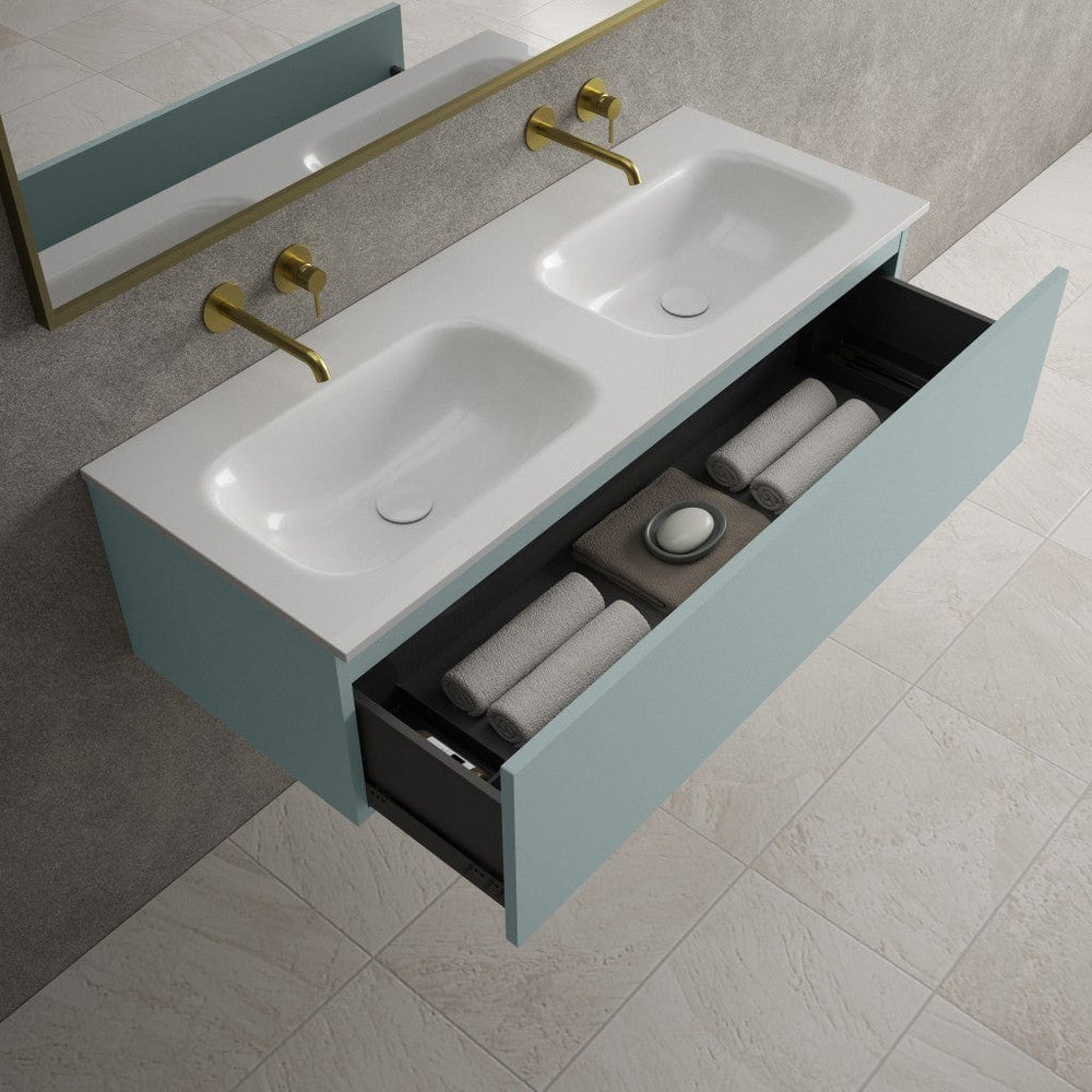 Raffinata One Drawer Vanity Unit With Beyondstone Double Basin - Matt Fjord 1200mm