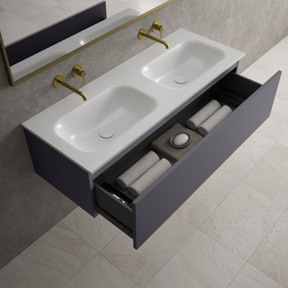Raffinata One Drawer Vanity Unit With Beyondstone Double Basin - Matt Graphite 1200mm