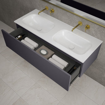 Raffinata One Drawer Vanity Unit With Beyondstone Double Basin - Matt Graphite 1200mm