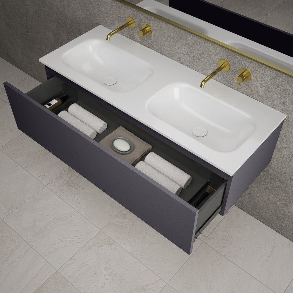 Raffinata One Drawer Vanity Unit With Beyondstone Double Basin - Matt Graphite 1200mm