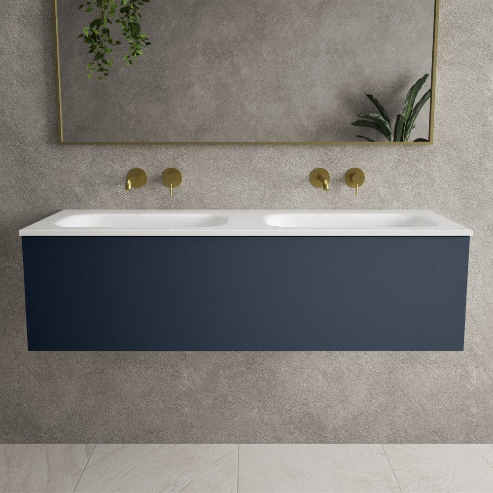 Raffinata One Drawer Vanity Unit With Beyondstone Double Basin - Matt Indigo 1200mm