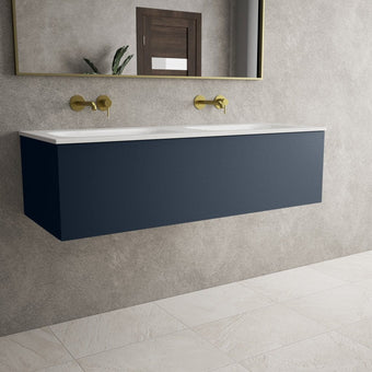 Raffinata One Drawer Vanity Unit With Beyondstone Double Basin - Matt Indigo 1200mm