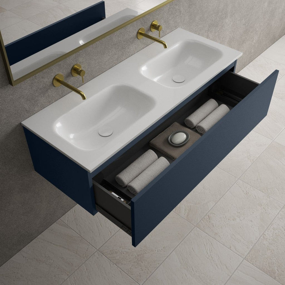Raffinata One Drawer Vanity Unit With Beyondstone Double Basin - Matt Indigo 1200mm