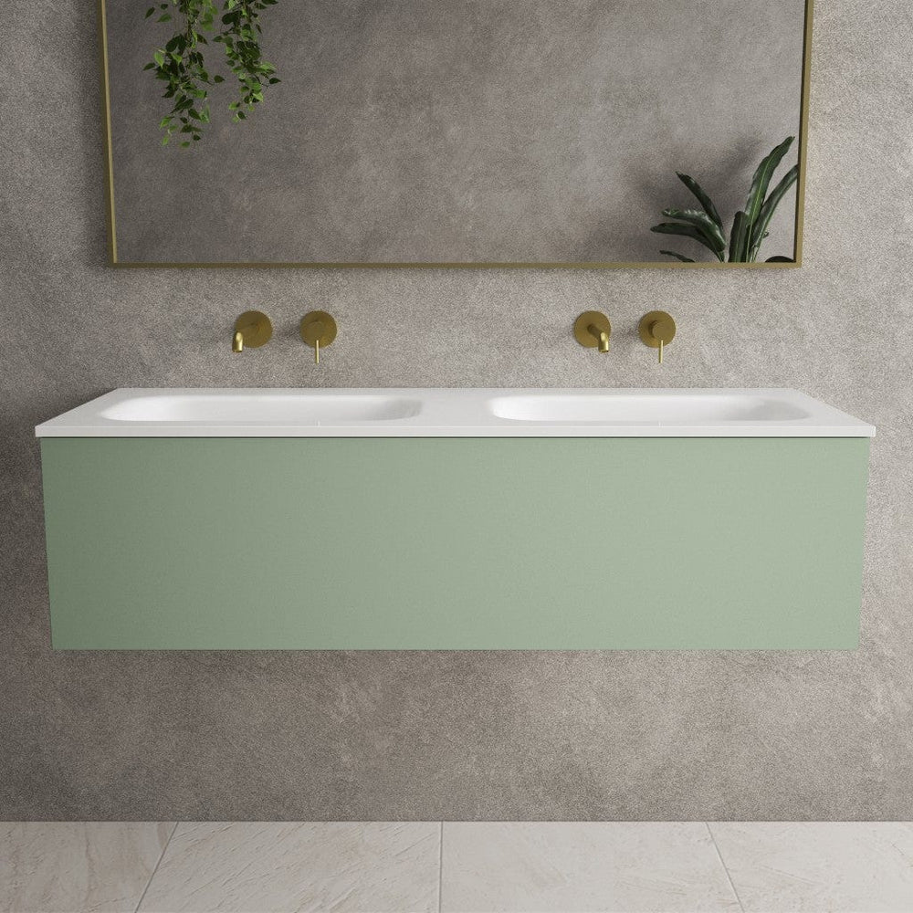 Raffinata One Drawer Vanity Unit With Beyondstone Double Basin - Matt Light Green 1200mm