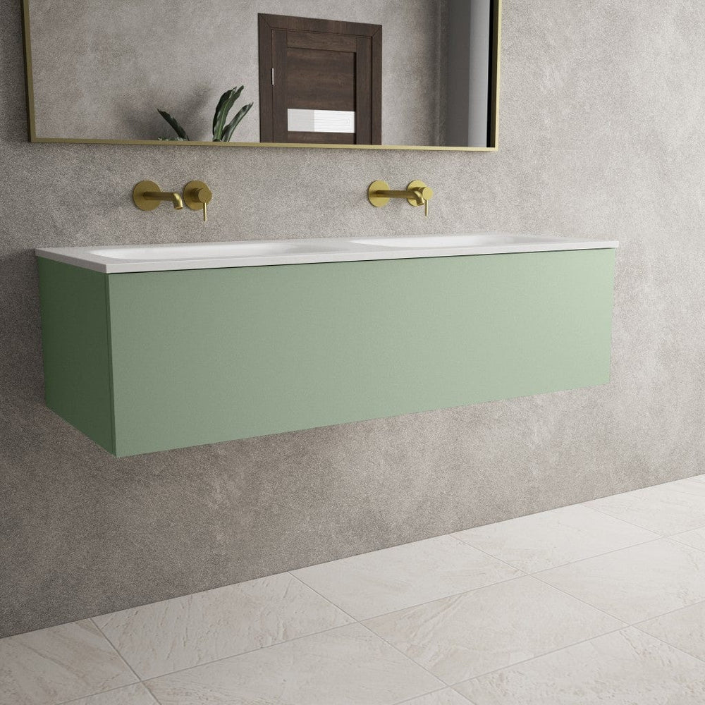 Raffinata One Drawer Vanity Unit With Beyondstone Double Basin - Matt Light Green 1200mm