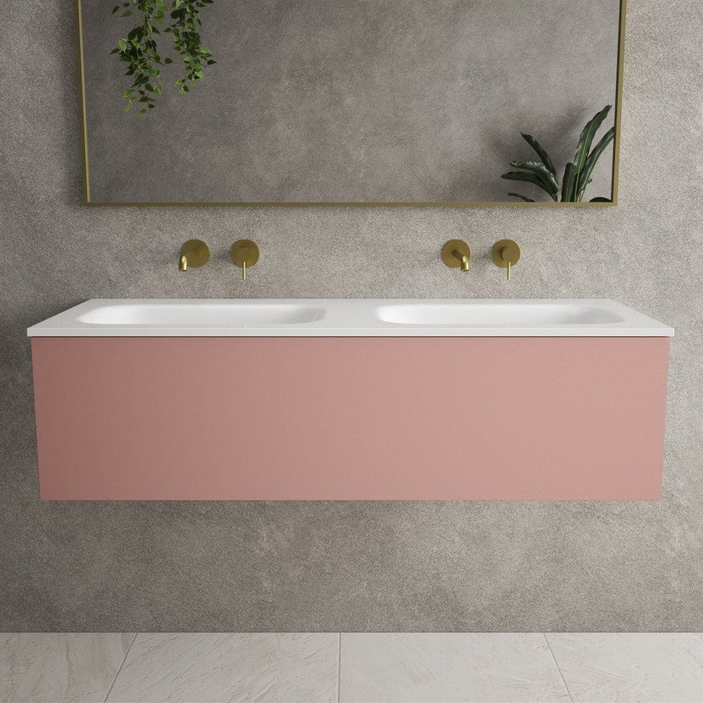 Raffinata One Drawer Vanity Unit With Beyondstone Double Basin - Matt Pink 1200mm image