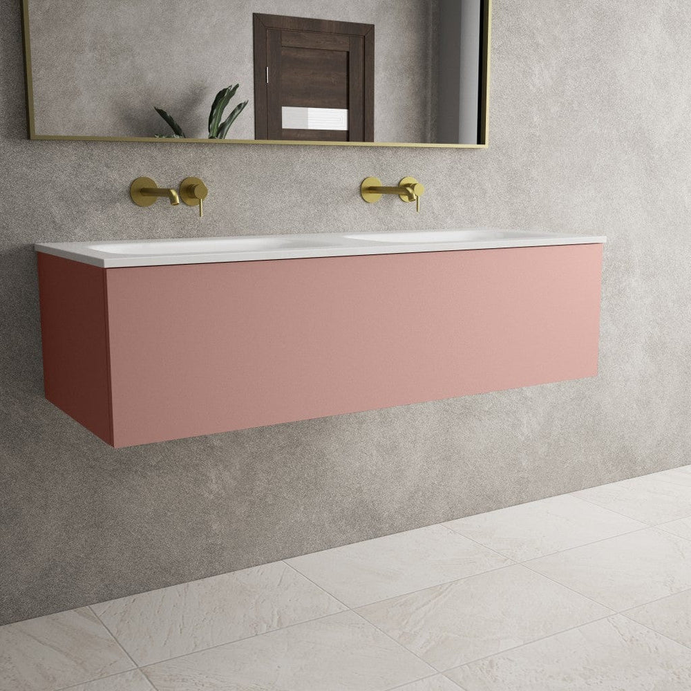 Raffinata One Drawer Vanity Unit With Beyondstone Double Basin - Matt Pink 1200mm