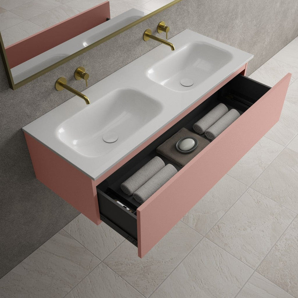Raffinata One Drawer Vanity Unit With Beyondstone Double Basin - Matt Pink 1200mm