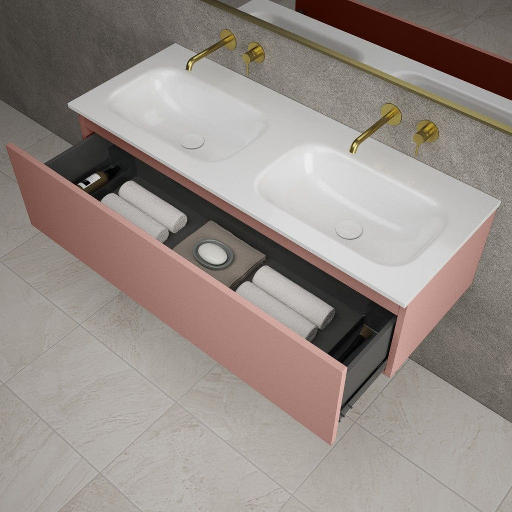 Raffinata One Drawer Vanity Unit With Beyondstone Double Basin - Matt Pink 1200mm
