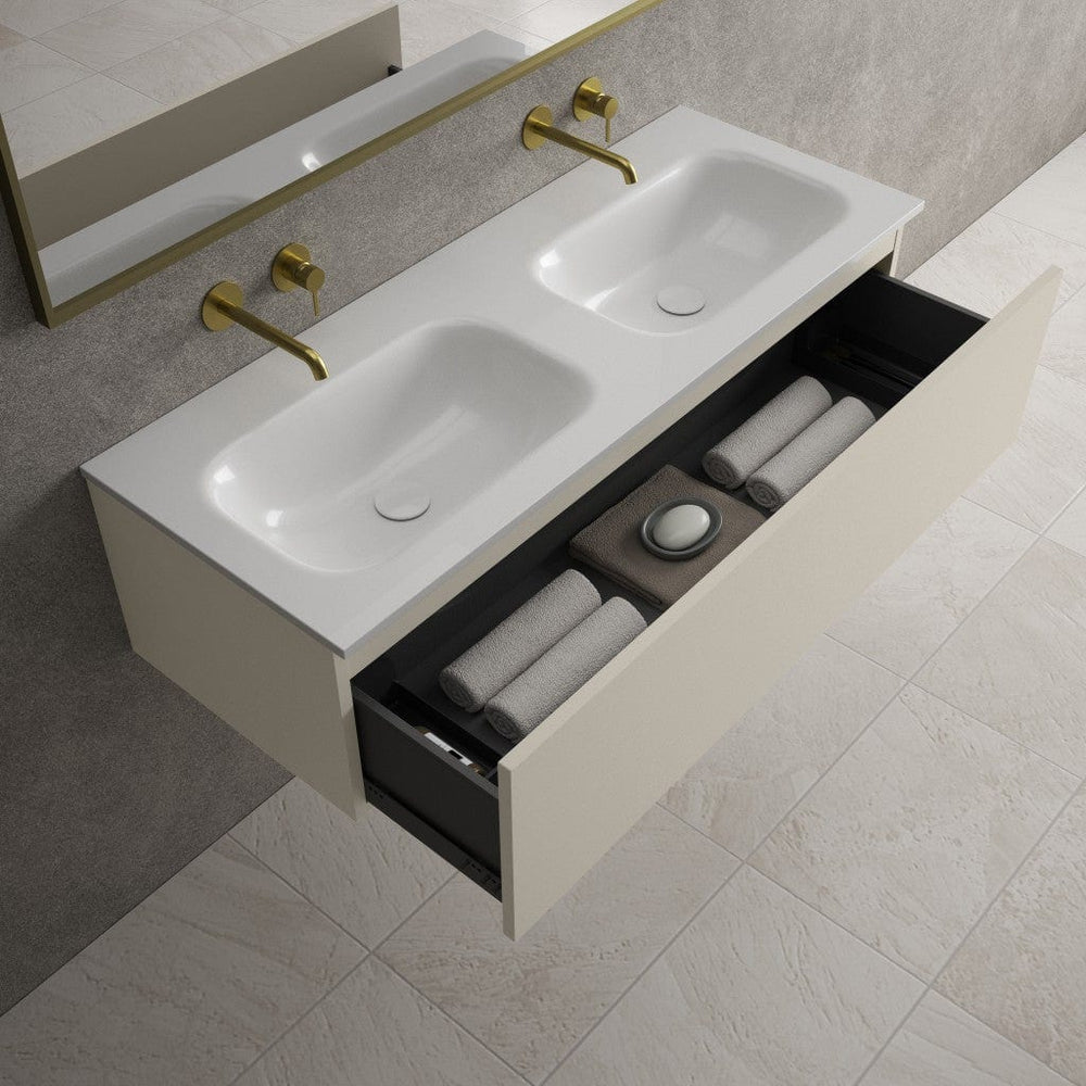 Raffinata One Drawer Vanity Unit With Beyondstone Double Basin - Matt Stone 1200mm