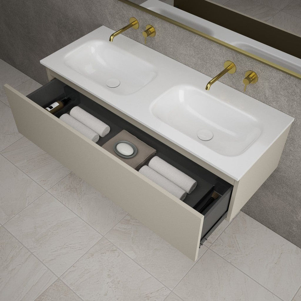 Raffinata One Drawer Vanity Unit With Beyondstone Double Basin - Matt Stone 1200mm
