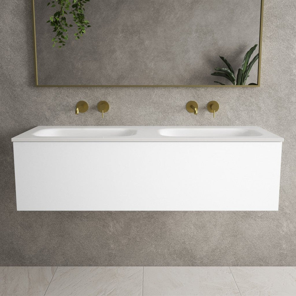Raffinata One Drawer Vanity Unit With Beyondstone Double Basin - Matt White 1200mm