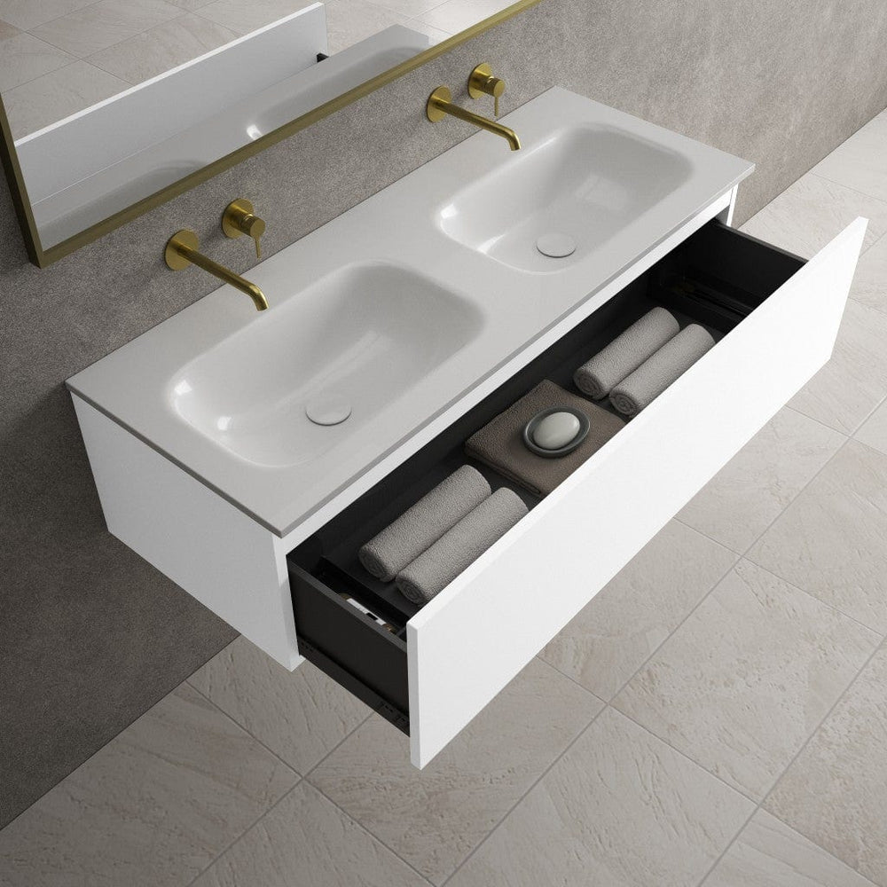 Raffinata One Drawer Vanity Unit With Beyondstone Double Basin - Matt White 1200mm